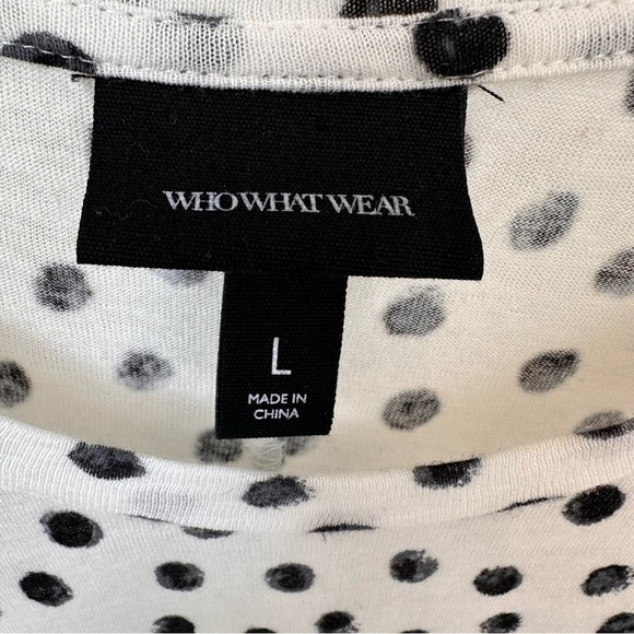 Who What Wear Cream and Black Polka Dot Linen Blend Short Sleeve Shirt Sz L - Picture 6 of 9
